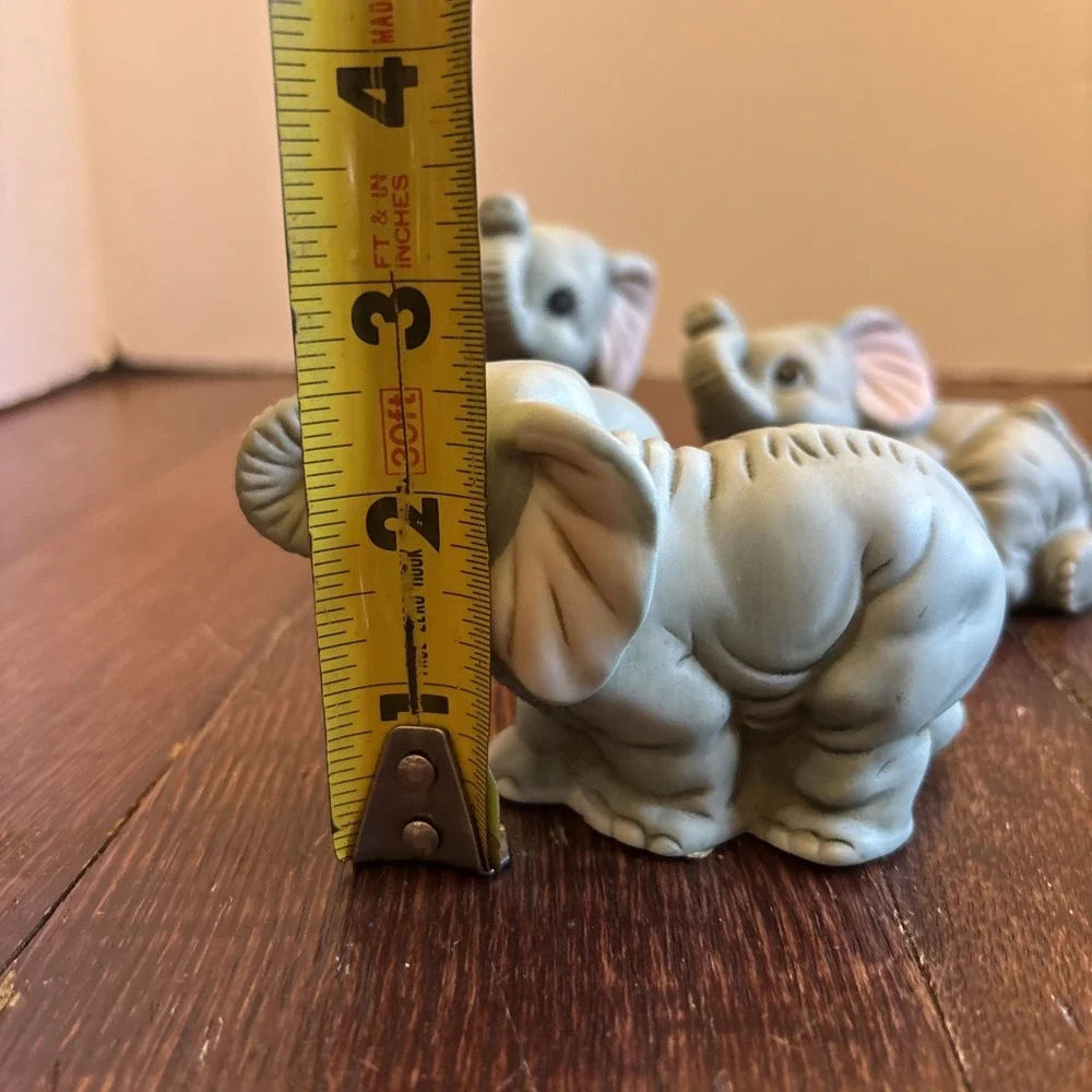 Vintage Homco Set of 3 Baby Elephant Collectible Figurines #1400 Gray Stickers